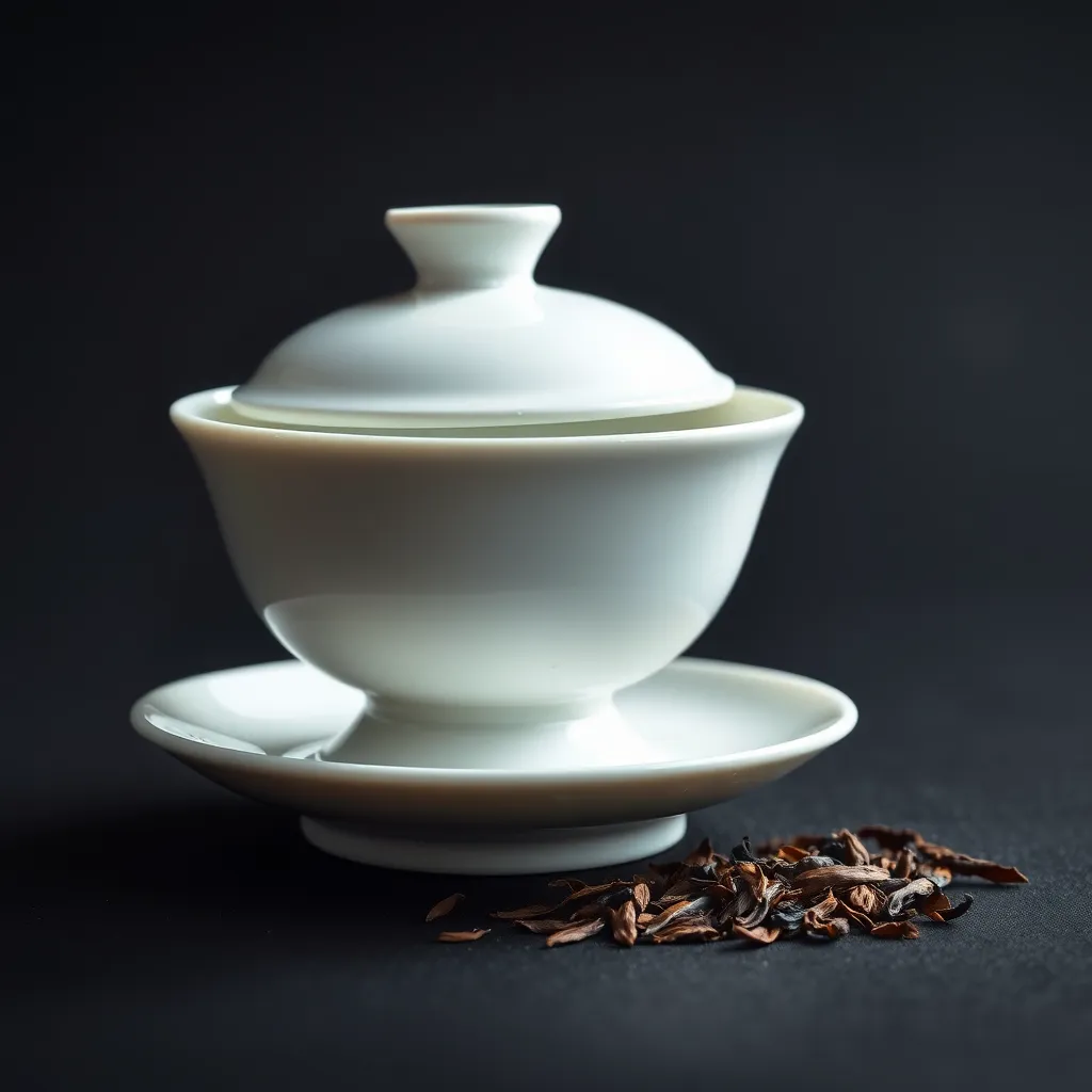 Gaiwan de porcelana blanca sobre un plato